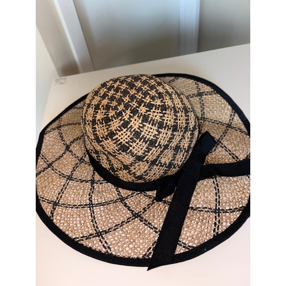 Magid Wide Brim Paper Straw Sun Hat Diamond Weave Bow Beach Vacation Resort‎